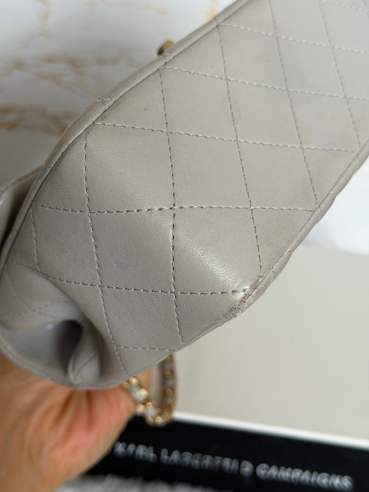 CHANEL Grey Lambskin aged GHW Mini Rectangular Flap bag Top Handle 2021 21A collection