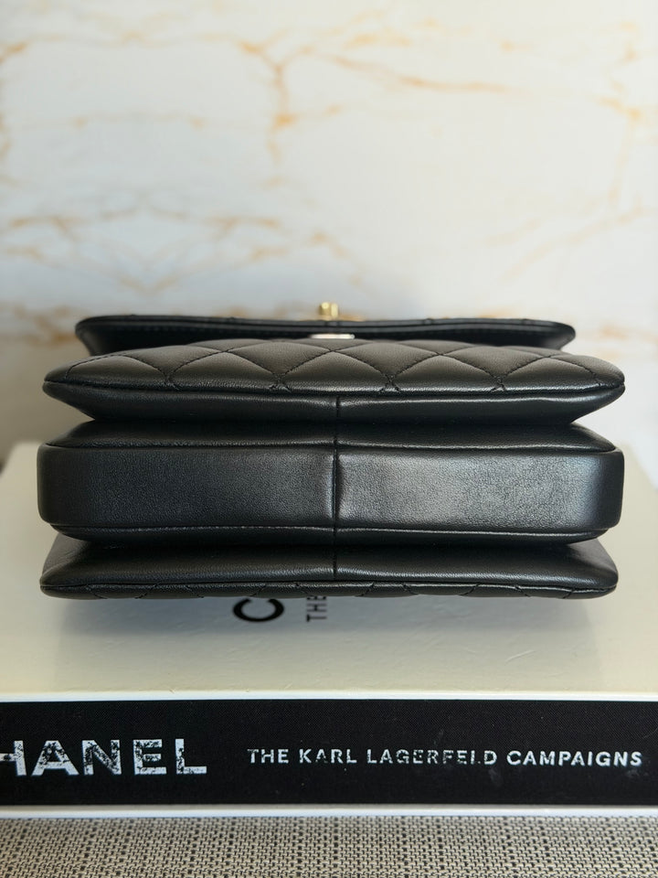 CHANEL Black Lambskin LGHW Trendy CC Flap Bag size MINI 8 inches with detachable Strap 2023/2024