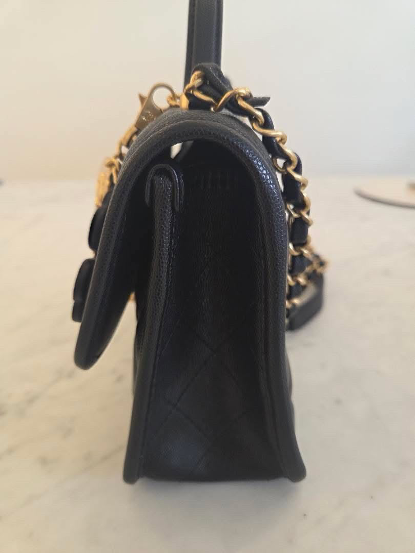 CHANEL 25B 2025 Top Handle Black Caviar Aged GHW with Charm