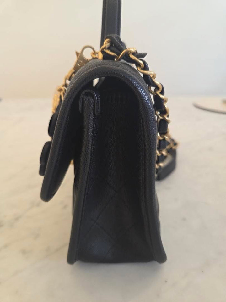 CHANEL 25B 2025 Top Handle Black Caviar Aged GHW with Charm