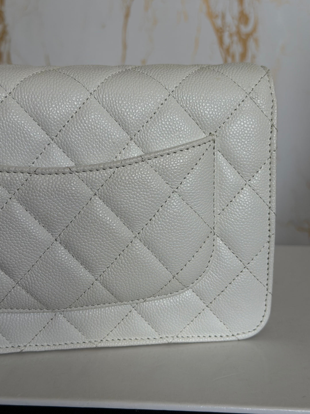 CHANEL White Caviar LGHW Classic Wallet on Chain (WOC) 2024