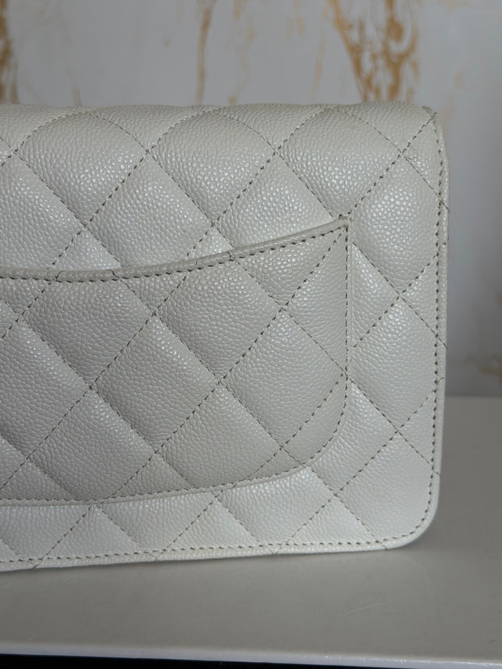 CHANEL White Caviar LGHW Classic Wallet on Chain (WOC) 2024