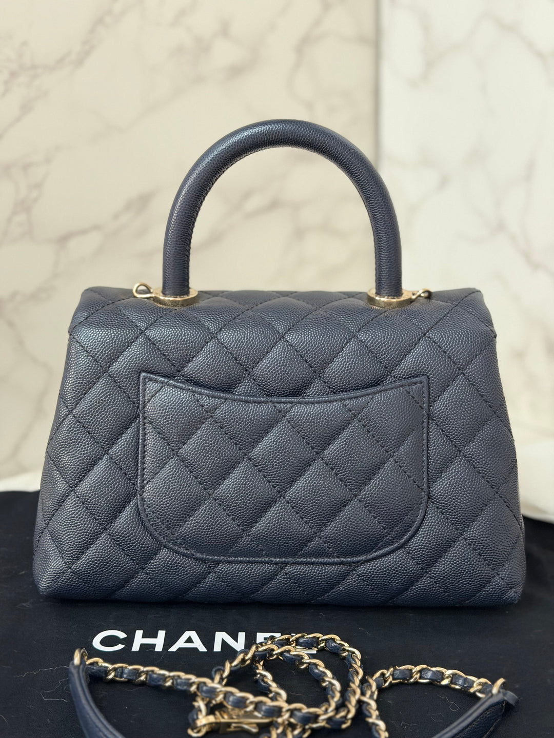 CHANEL series 30 2020 Navy Blue Caviar LGHW Small Coco Handle Flap Bag with Detachable Strap