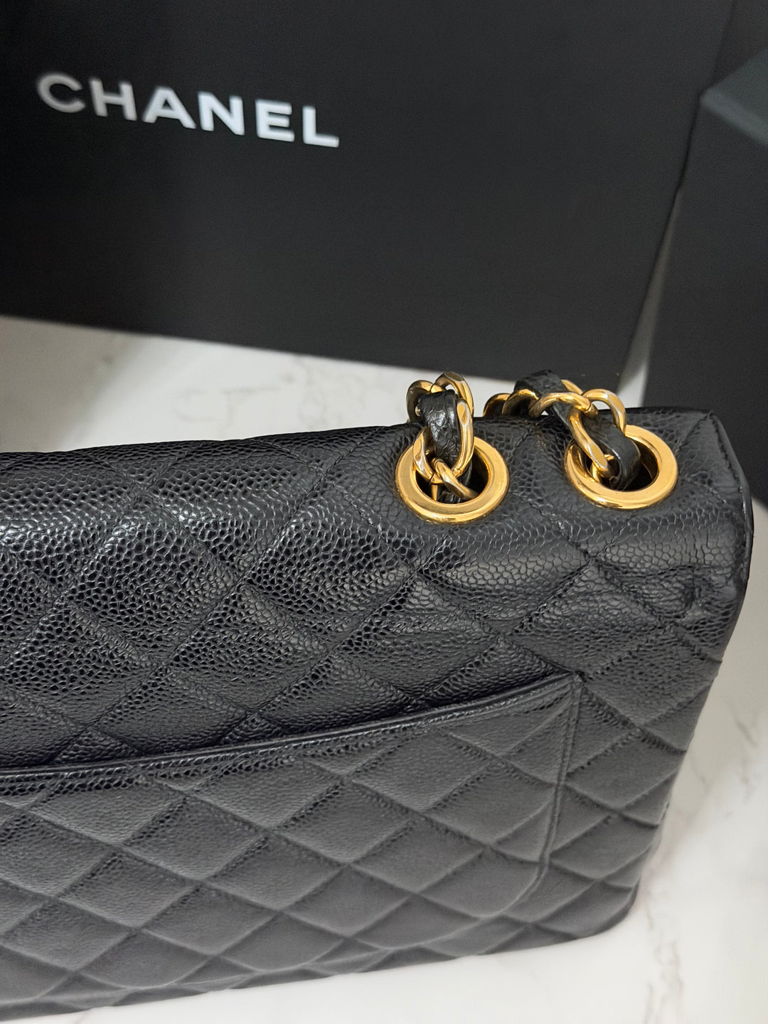 Chanel Series 7 24K GHW Black Caviar Vintage Jumbo Single Flap Bag 2008/2009
