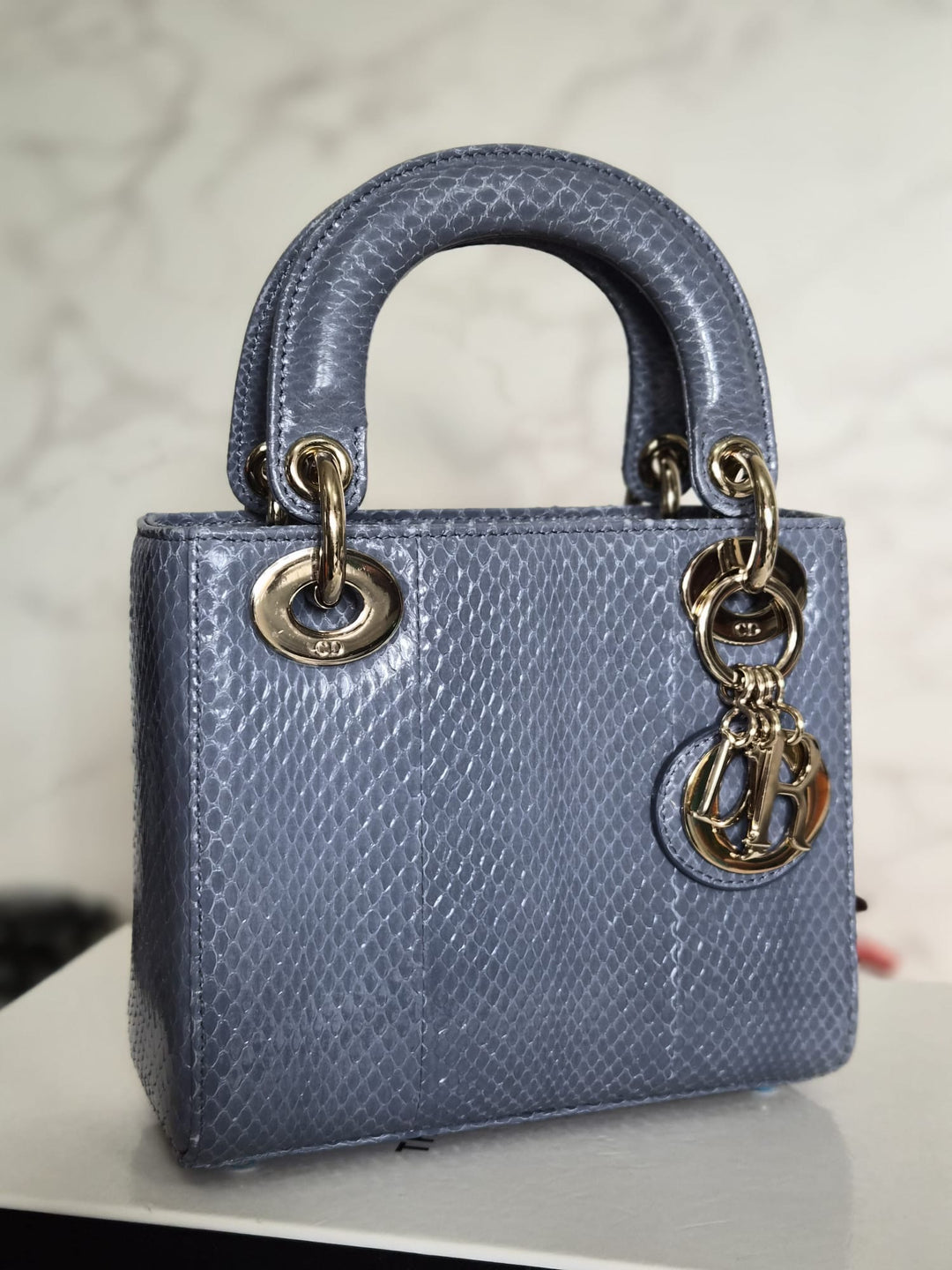 DIOR Lady Dior MINI in Blue Grey Python Leather LGHW 2020