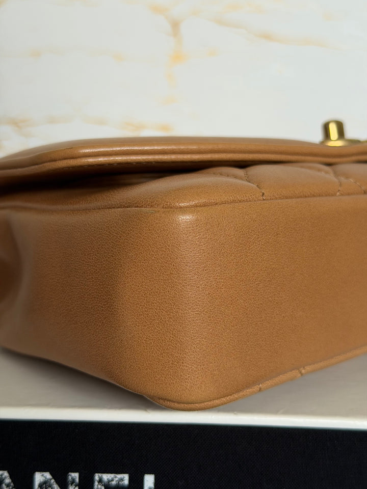 CHANEL series 21 Caramel Brown Lambskin aged GHW Diana Reissue Flap Bag size SMALL 2015