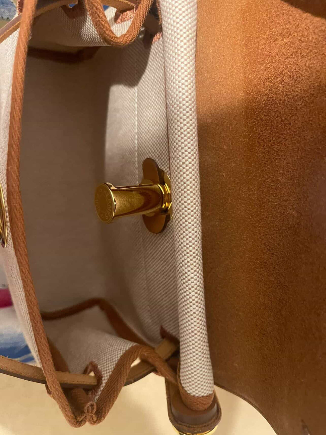 Hermes Herbag 20 Zip Ecru/Fauve Toile H Vache Hunter Leather Size Mini