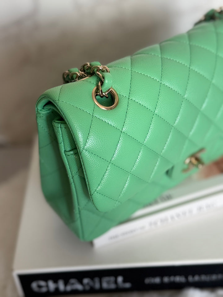 CHANEL 21P Avocado Green Caviar LGHW Small Timeless Classic Double Flap Bag 2021