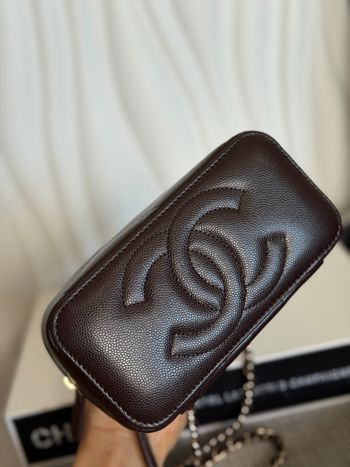 CHANEL 26S Dark Brown Caviar LGHW Small Vanity Case with Top Handle