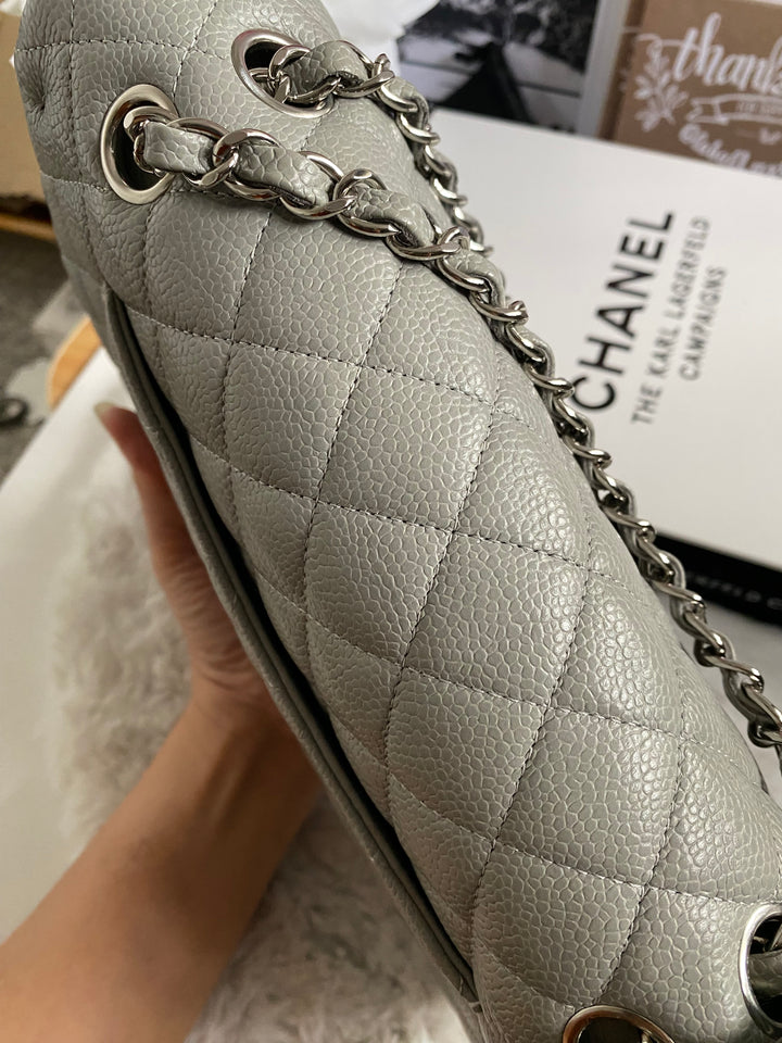 CHANEL series 19 Grey Caviar SHW Medium ML Double Flap Bag 14B collection 2014