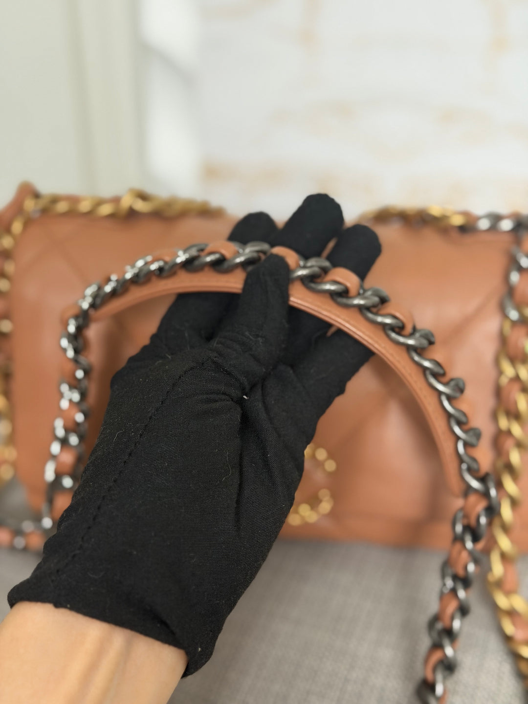 CHANEL Caramel Brown Lambskin Mixed Hardware 19 Flap Bag size SMALL 2022