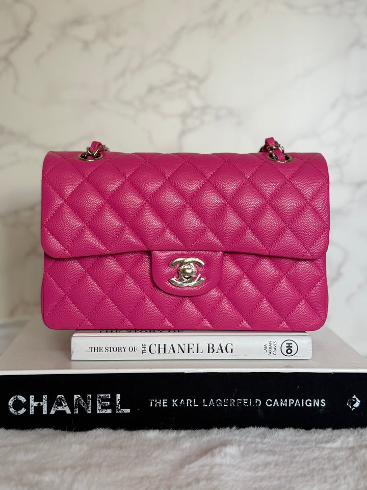 CHANEL 22P/K Hot Barbie Pink Caviar LGHW Small Timeless Classic Double Flap Bag 2022