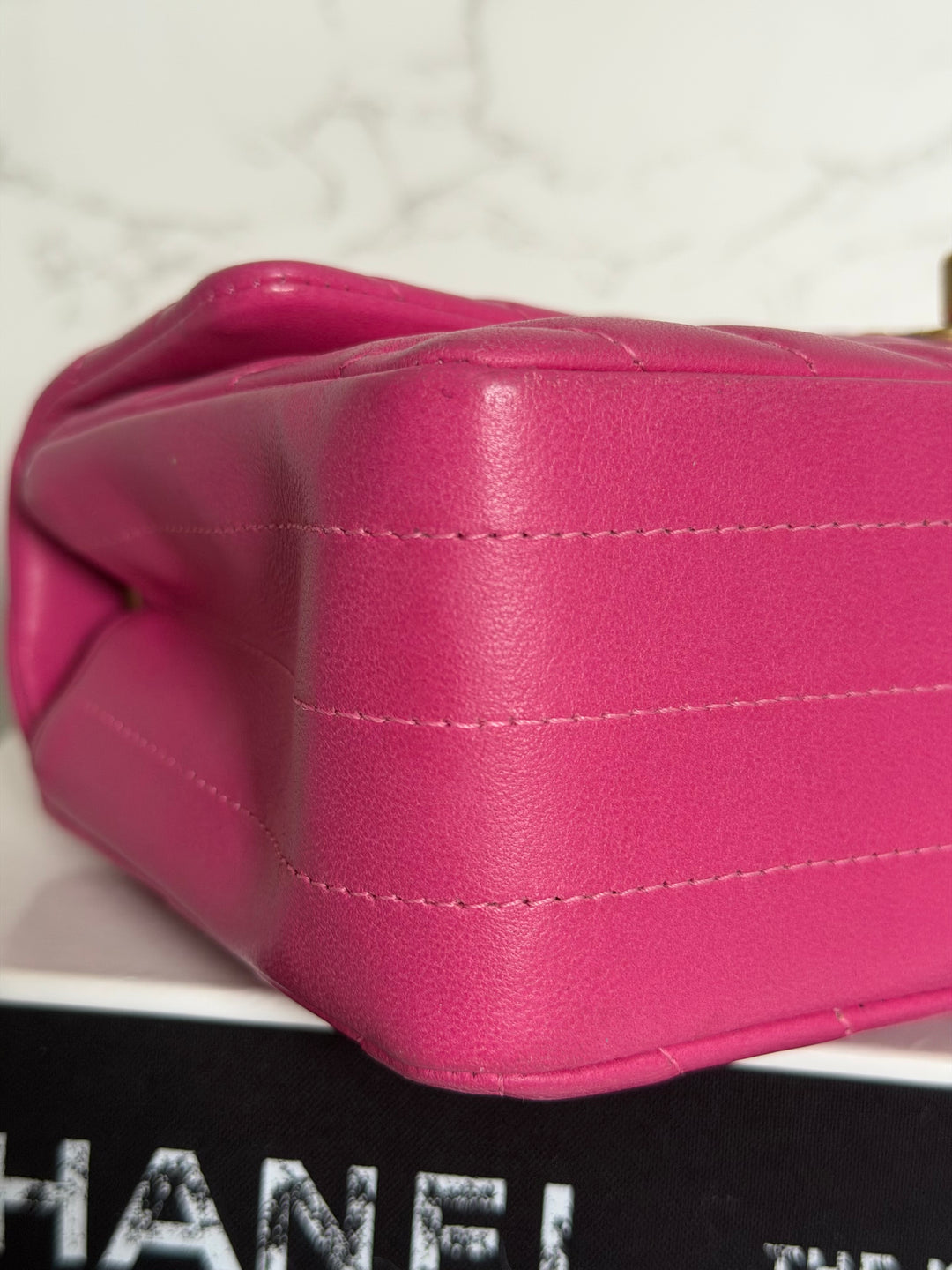 CHANEL series 21 Pink Lambskin Chevron Mini Rectangular Flap Bag with GHW 2015