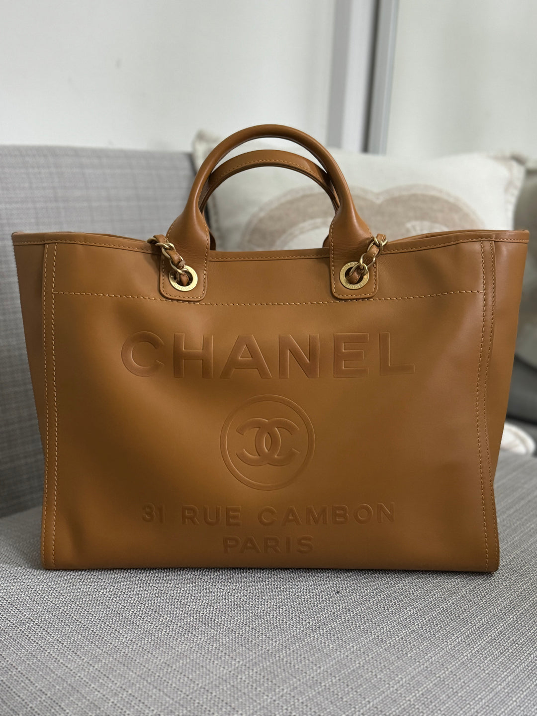 Chanel series 31 21S 2021 Spring/Summer collection Caramel Calf skin aged GHW Medium/Large Deauville Tote Bag with Top handle
