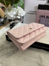 Load image into Gallery viewer, Chanel 22P 2022 Pre Spring/Summer Collection Light Sakura Pink Caviar LGHW Timeless Classic Wallet on chain (WOC)
