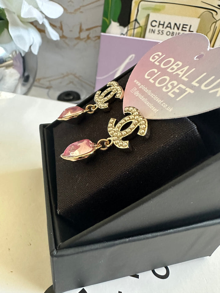 Chanel 22B Heart Gold Tone Earrings