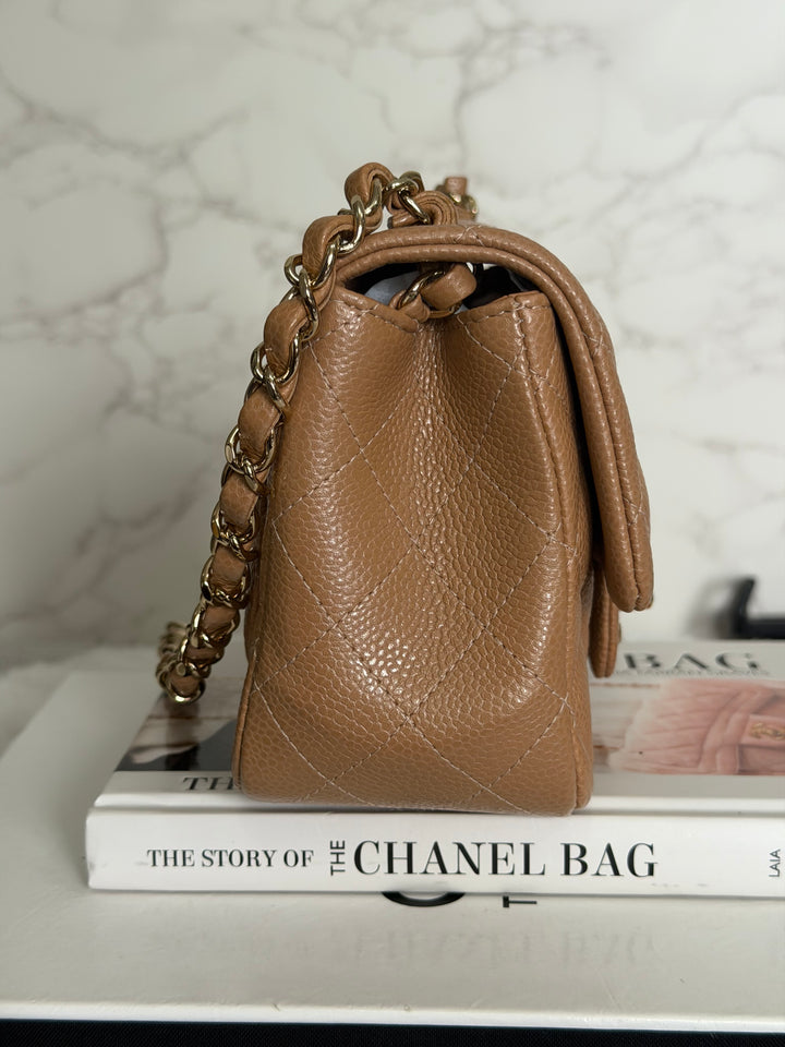CHANEL 18S series 25 Dark Beige Caviar LGHW Square Mini Flap Bag 2018 Rare