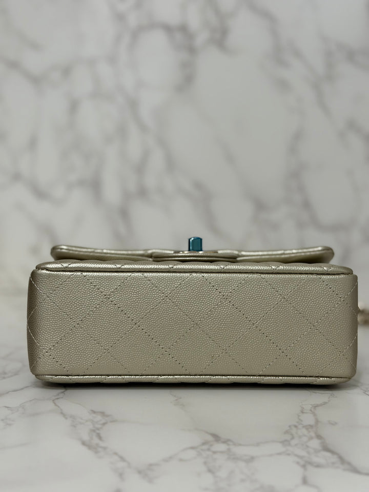 CHANEL series 23 Champagne Gold Caviar LGHW Mini Rectangular Flap Bag