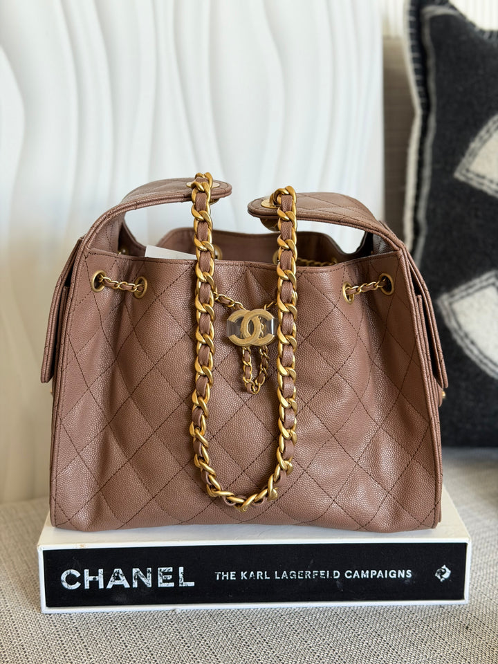 CHANEL 26P collection Brown Caviar 25 Hobo Bag Aged GHW Size SMALL