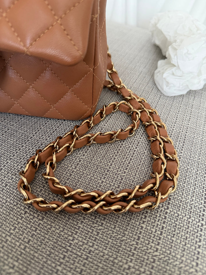 CHANEL 22S collection Caramel Brown NB356 Lambskin LGHW Mini Rectangular Flap Bag 2022