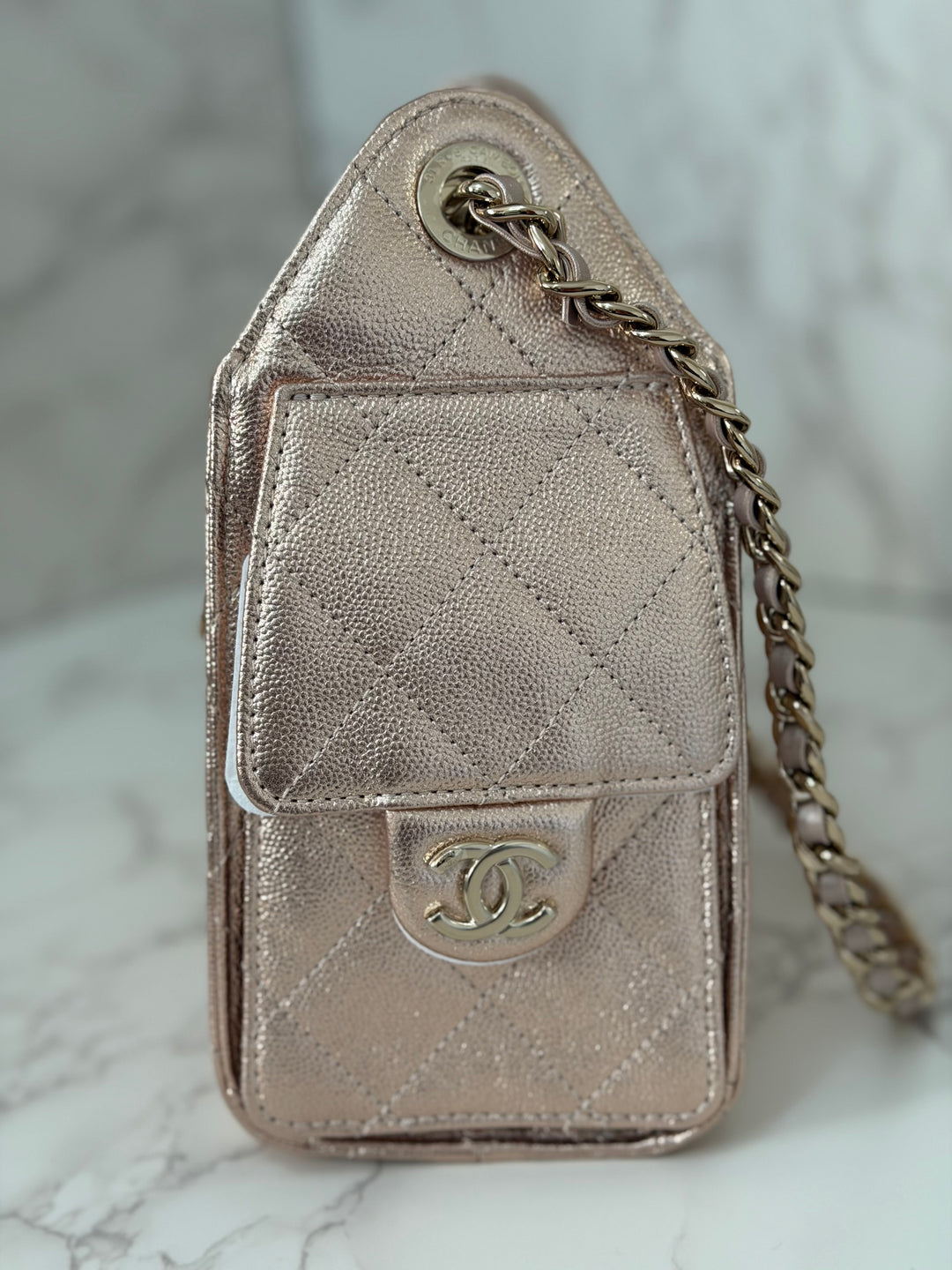 CHANEL 26C collection Mini 25 Hobo Bag in Rose Gold (Copper) Caviar Shiny GHW
