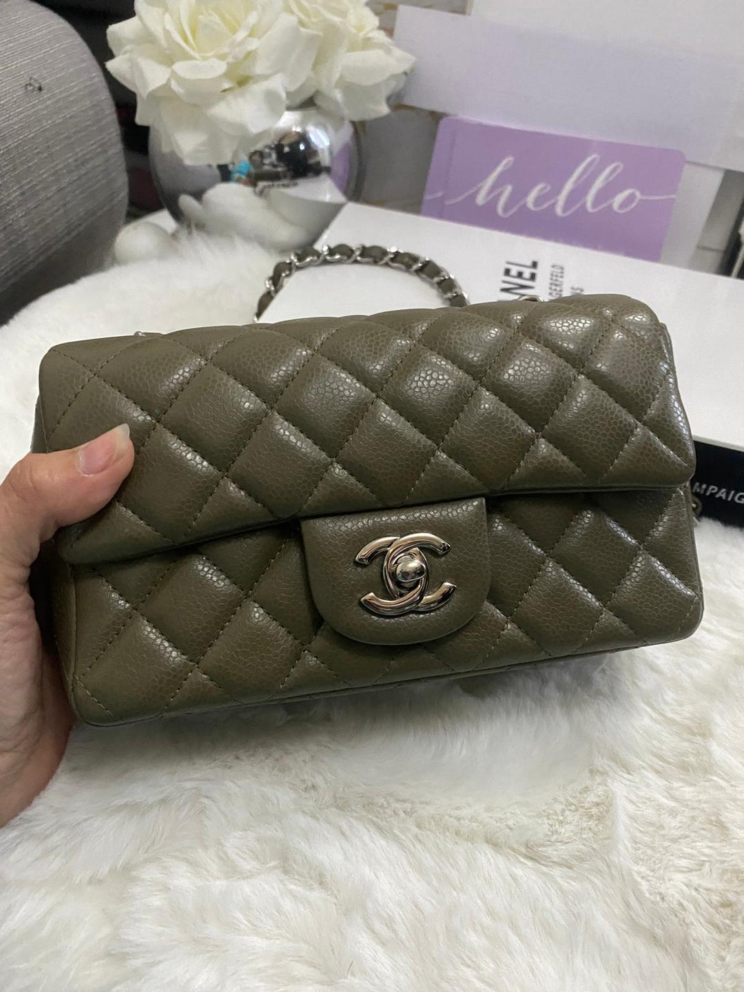 Chanel series 17 2012 Khaki Green Caviar SHW Mini Rectangular Flap Bag