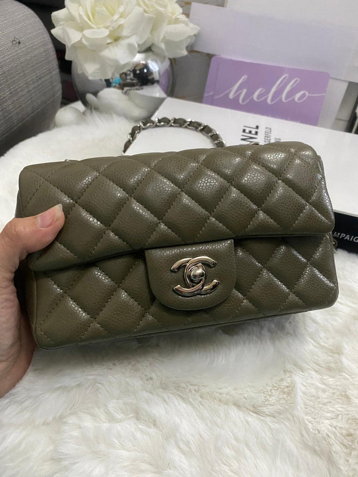 Chanel series 17 2012 Khaki Green Caviar SHW Mini Rectangular Flap Bag