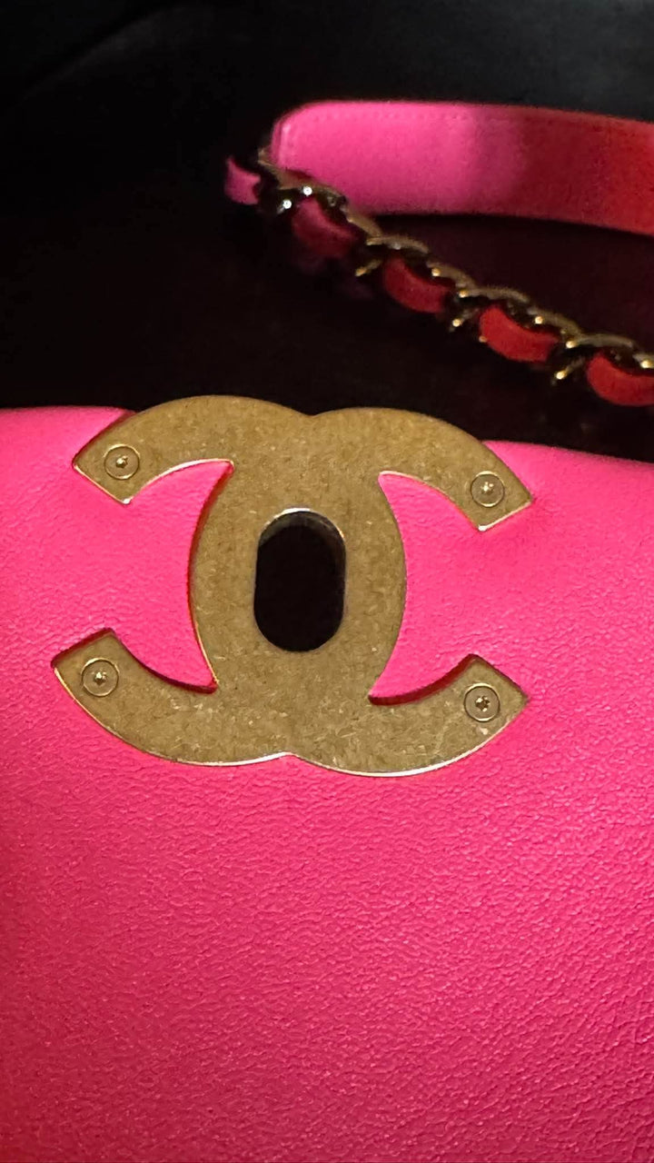CHANEL 19 size Small in Hot Pink Lambskin Mixed Hardware Flap Bag Microchipped