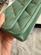 Load image into Gallery viewer, Chanel 23P Tiffany Green Caviar LGHW Classic Wallet on Chain (WOC)
