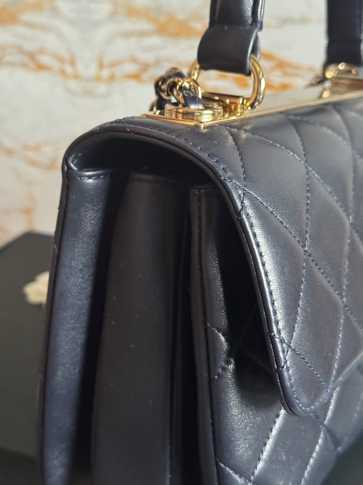 Chanel series 28 2018/2019 Navy Lambskin Champagne GHW Trendy CC Flap Bag size Small with Detachable Strap