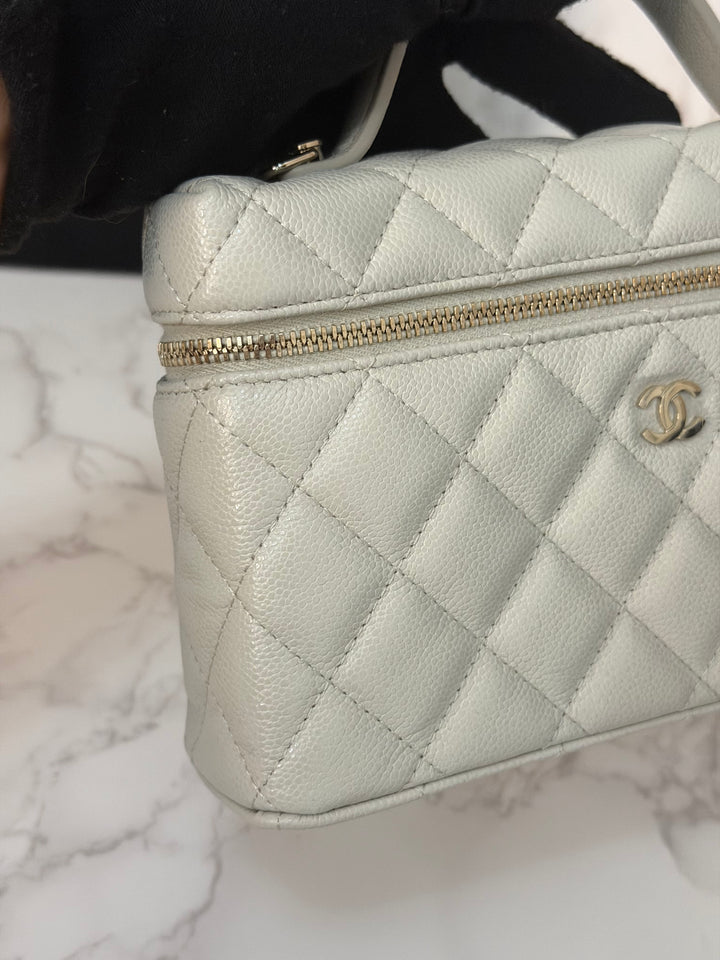 CHANEL 25B 2025 Light Grey Caviar LGHW Long Vanity Bag with Detachable Chain