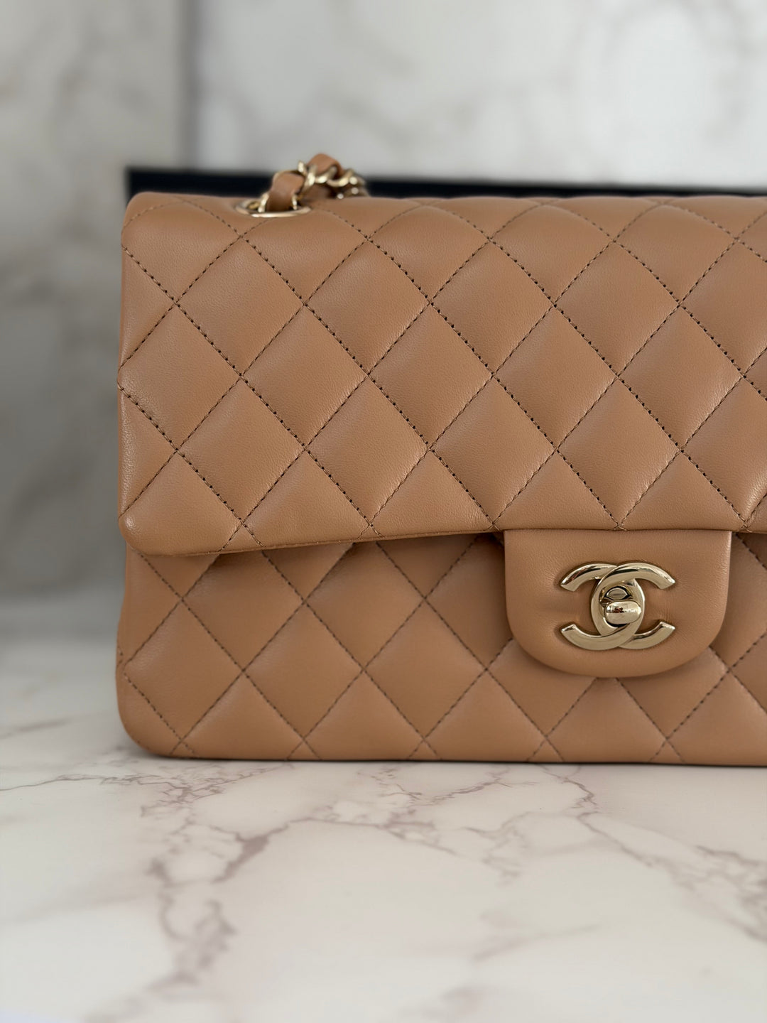 CHANEL 22K 2022 Dark Beige Lambskin LGHW Medium ML Timeless Classic Double Flap Bag