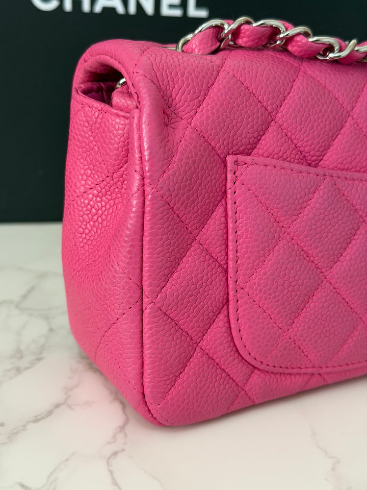 CHANEL series 17 2012/2013 Suede Hot Pink Caviar SHW Mini Rectangular Flap Bag
