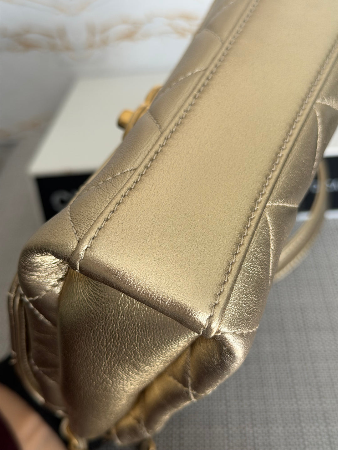 CHANEL Gold Metallic Lambskin CC Crystal Logo Chain Flap Bag 2022