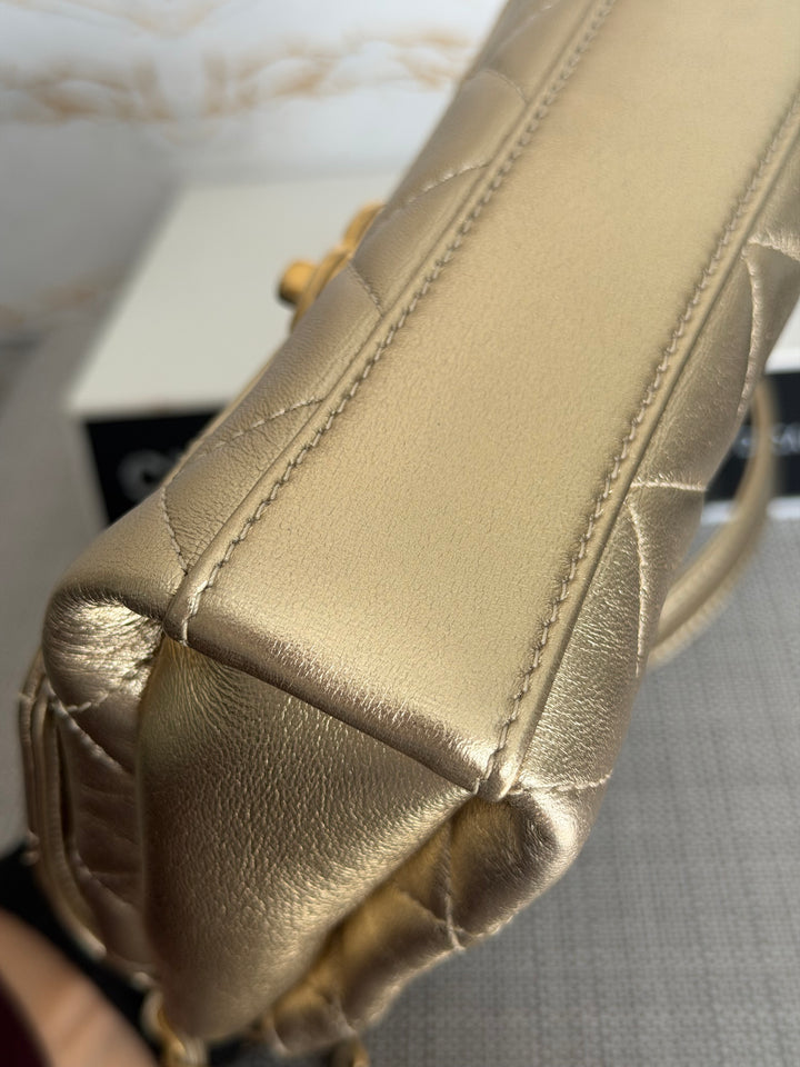 CHANEL Gold Metallic Lambskin CC Crystal Logo Chain Flap Bag 2022