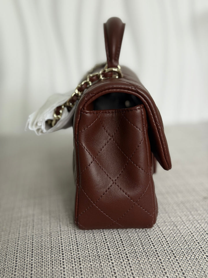 CHANEL 25K collection 2025 Brown Lambskin LGHW Mini Rectangular Flap Bag with Leather Top Handle