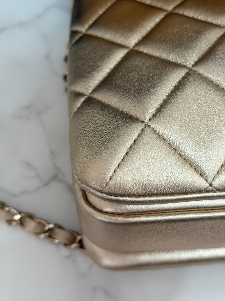 CHANEL series 30 Metallic Gold Lambskin LGHW Trendy CC top Handle Bag with non detachable Strap size SMALL 2020