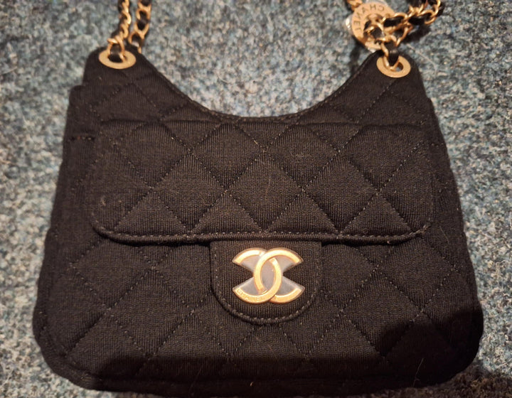 CHANEL Jersey Wavy Hobo Bag with Aged GHW Size Small