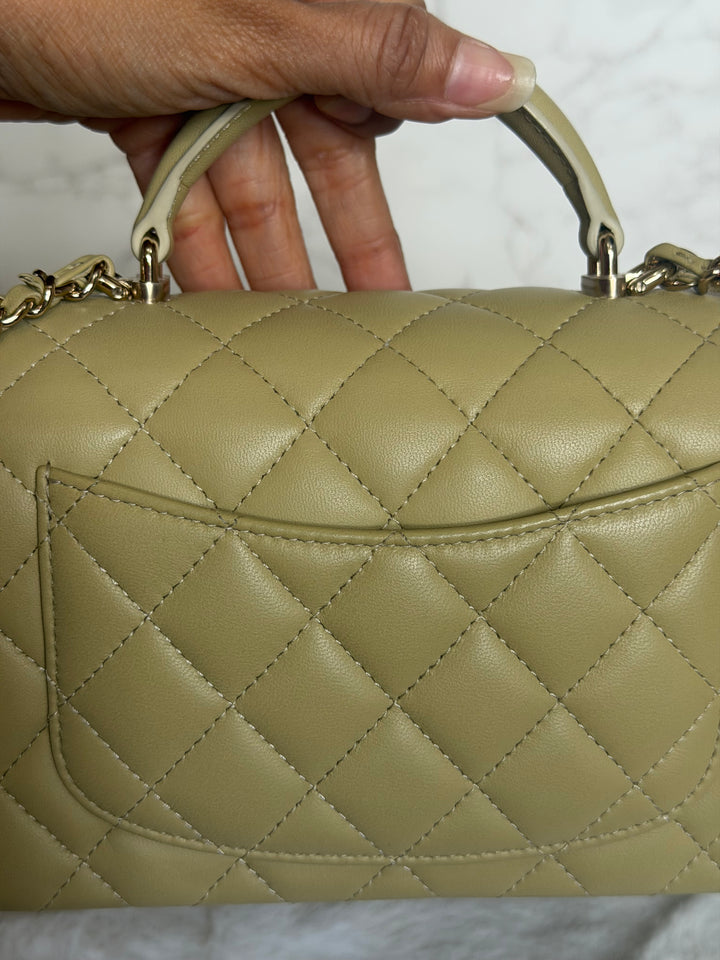 CHANEL 23A Pistachio Green Lambskin LGHW Mini Rectangular Flap Bag with Top Handle 2023