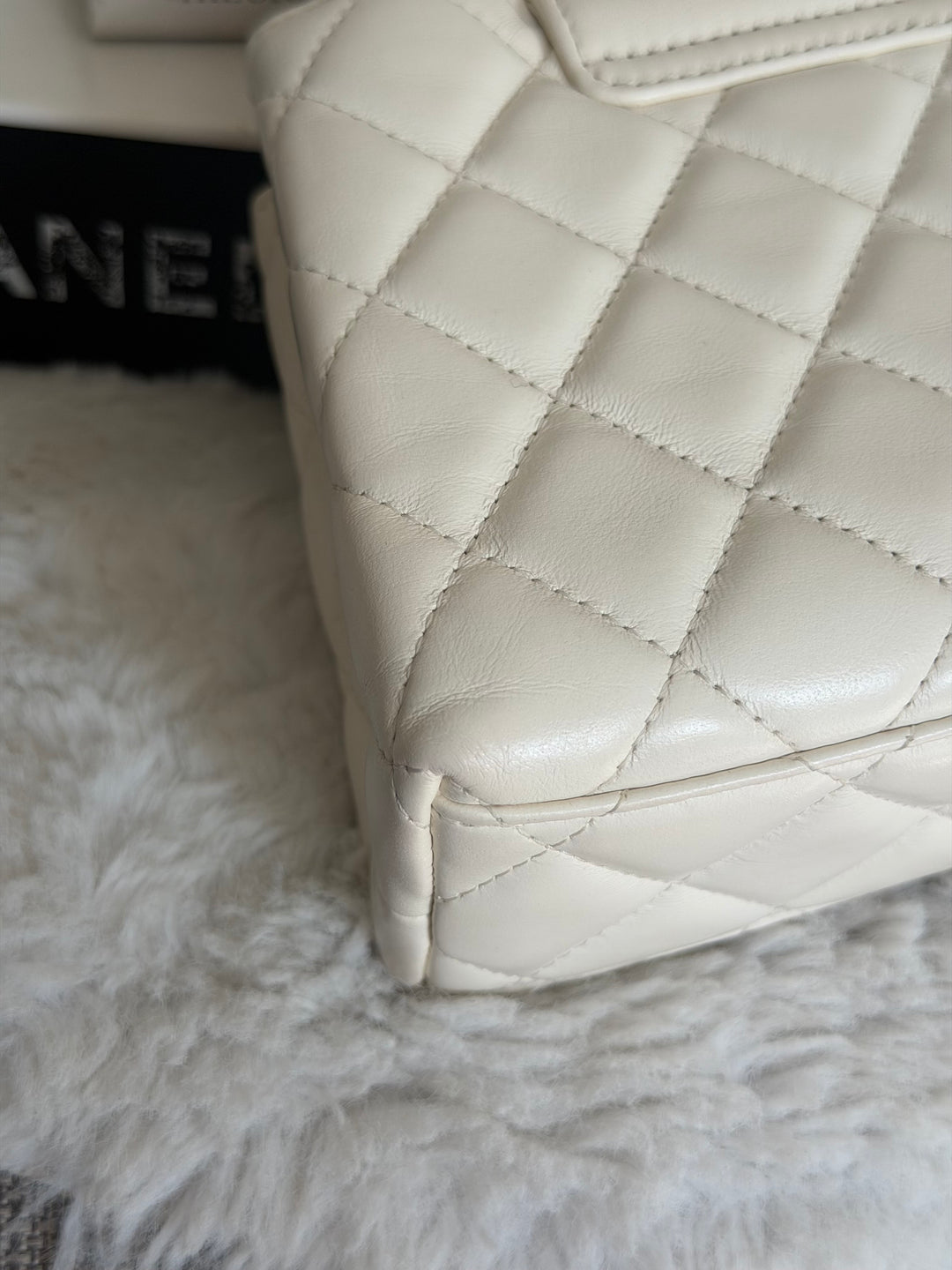 CHANEL White Calf skin Aged GHW Kelly Shopping Bag Size Small 2026