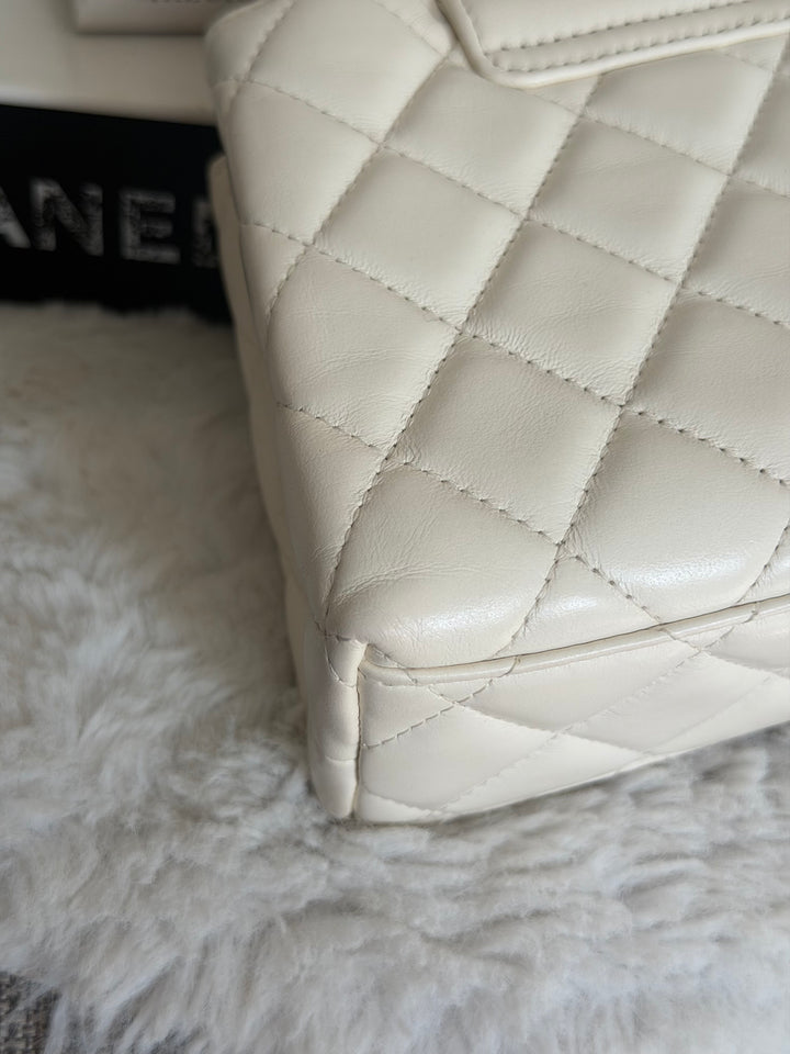 CHANEL White Calf skin Aged GHW Kelly Shopping Bag Size Small 2026