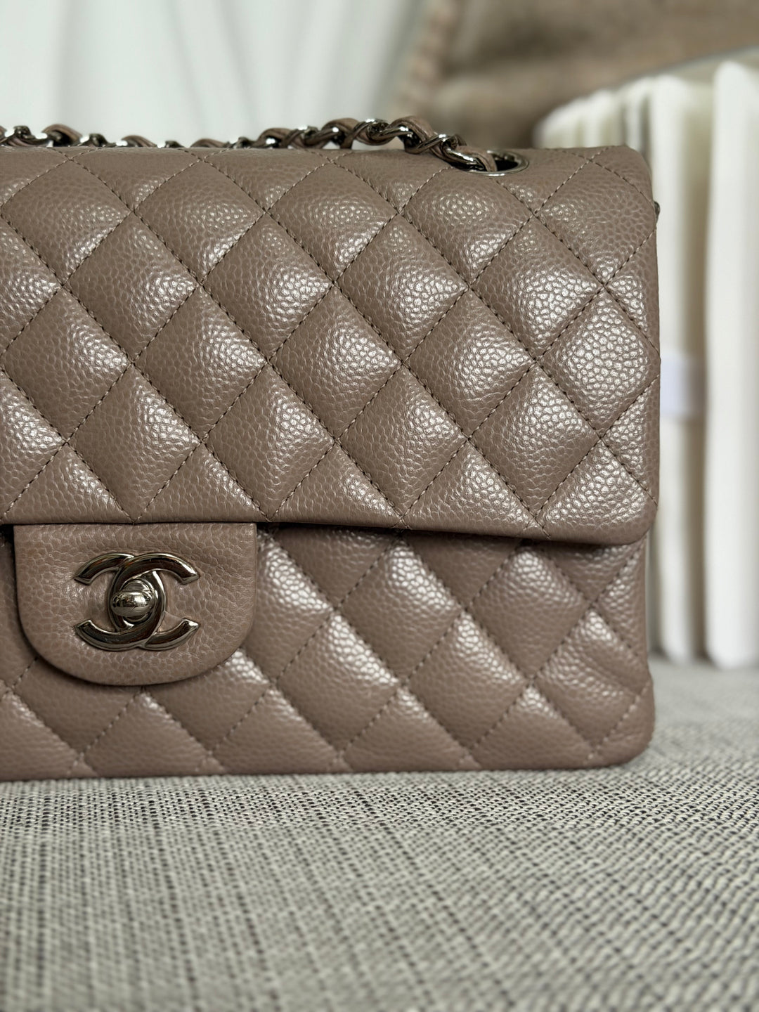 CHANEL series 20 15B Taupe Caviar SHW Medium ML Timeless Classic Double Flap Bag