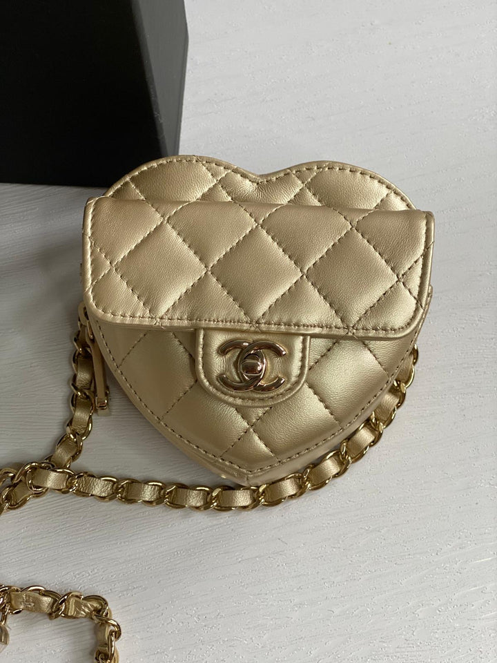 Chanel 22S 2022 Gold Lambskin LGHW Heart Belt bag