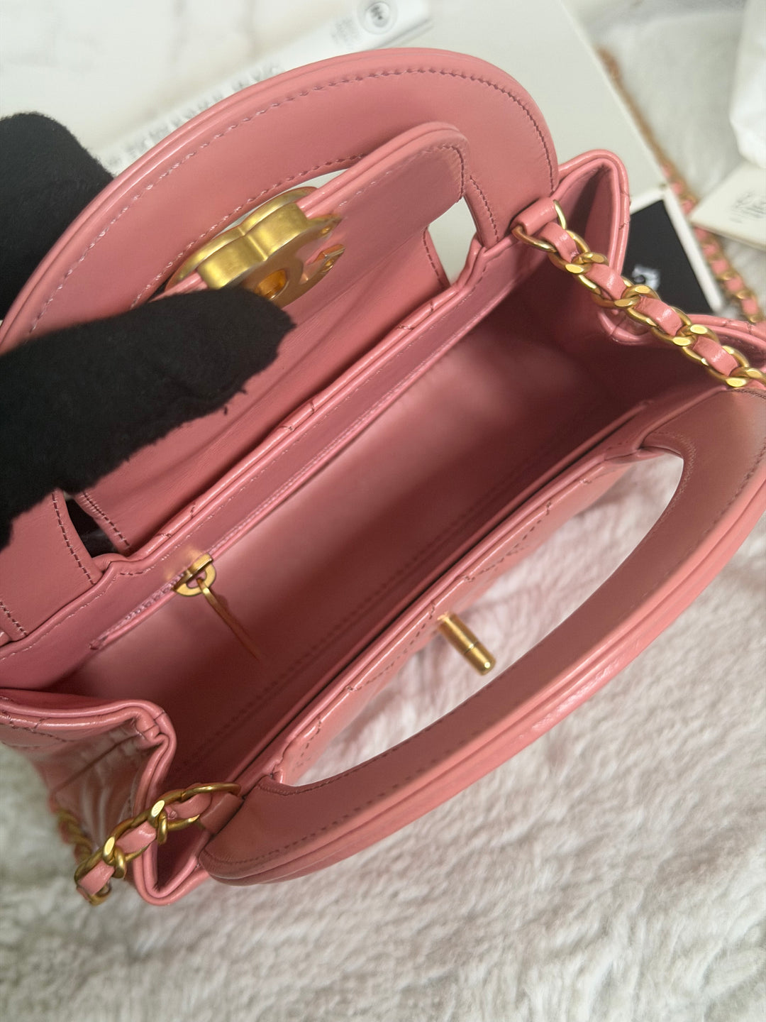 CHANEL Pink Calf skin aged GHW Kelly Shopping Tote Bag size Small 19 cms