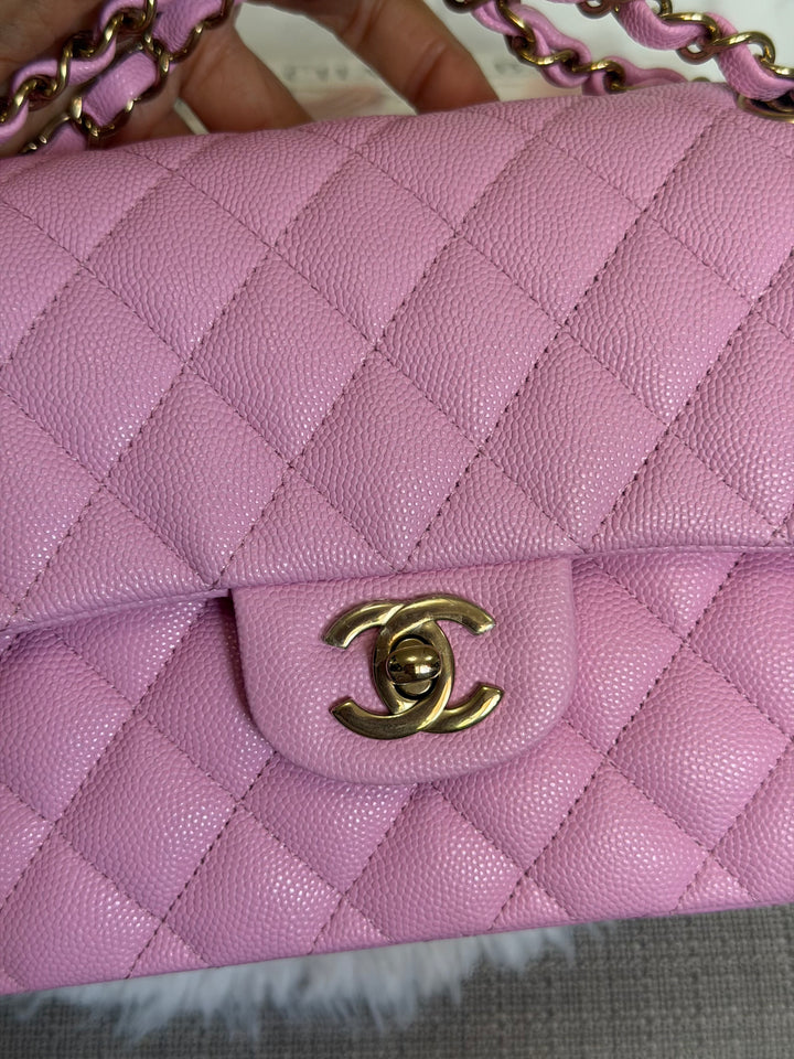 CHANEL 23P Mauve Pink Caviar Small Timeless Classic Double Flap Bag 2023