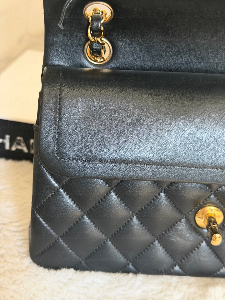 CHANEL Black Lambskin GHW SMALL Timeless Classic Double Flap Bag 2022 Microchipped