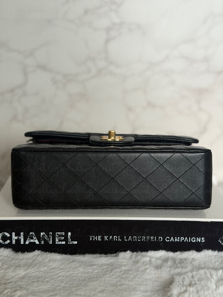CHANEL Black Lambskin GHW SMALL Timeless Classic Double Flap Bag 2022 Microchipped