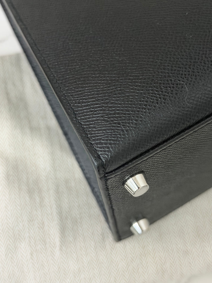 HERMES Black Noir Sellier Epsom Leather PHW Kelly 28 Stamp R 2014