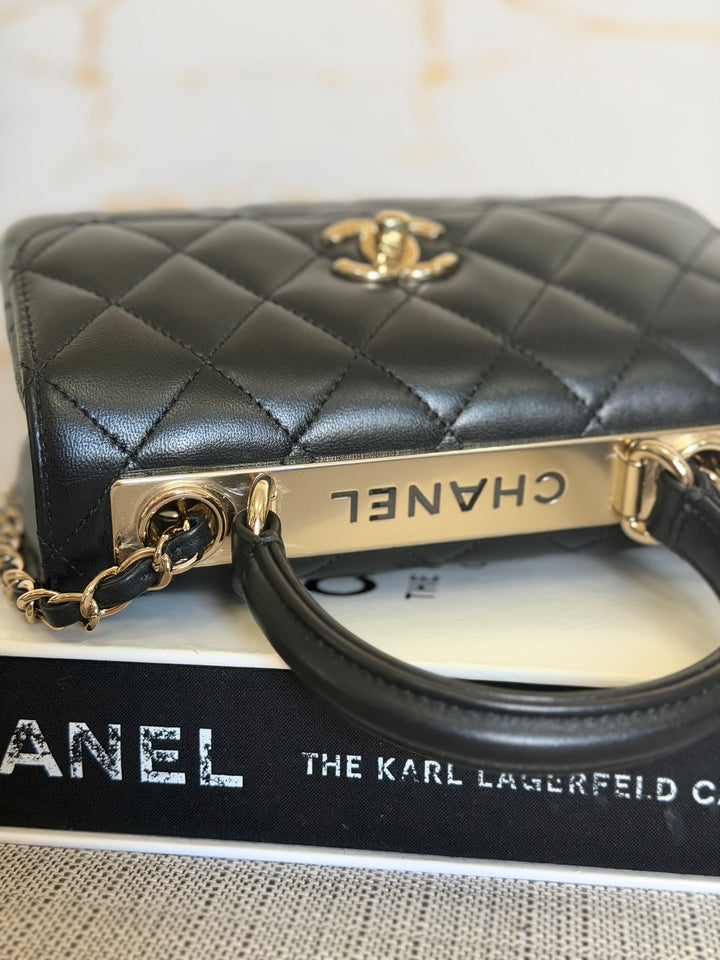 CHANEL Black Lambskin LGHW Trendy CC Flap Bag size MINI 8 inches with detachable Strap 2023/2024