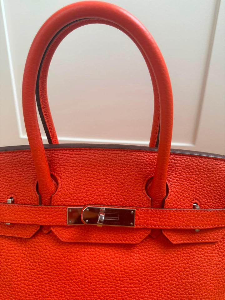 HERMÈS Orange Togo Leather PHW Birkin 30 Stamp X 2016
